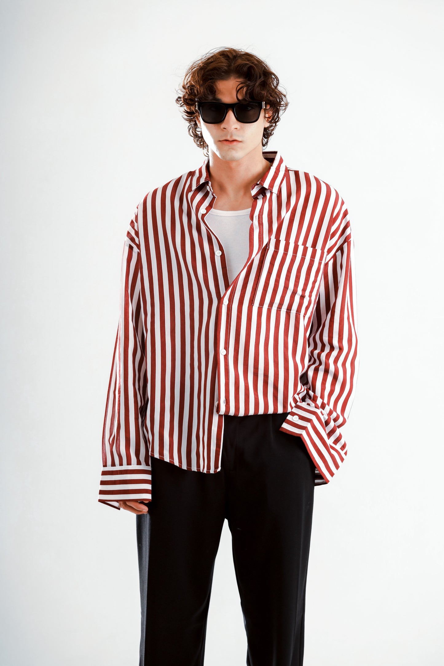 Lose fit long sleeve wide striped shirt
