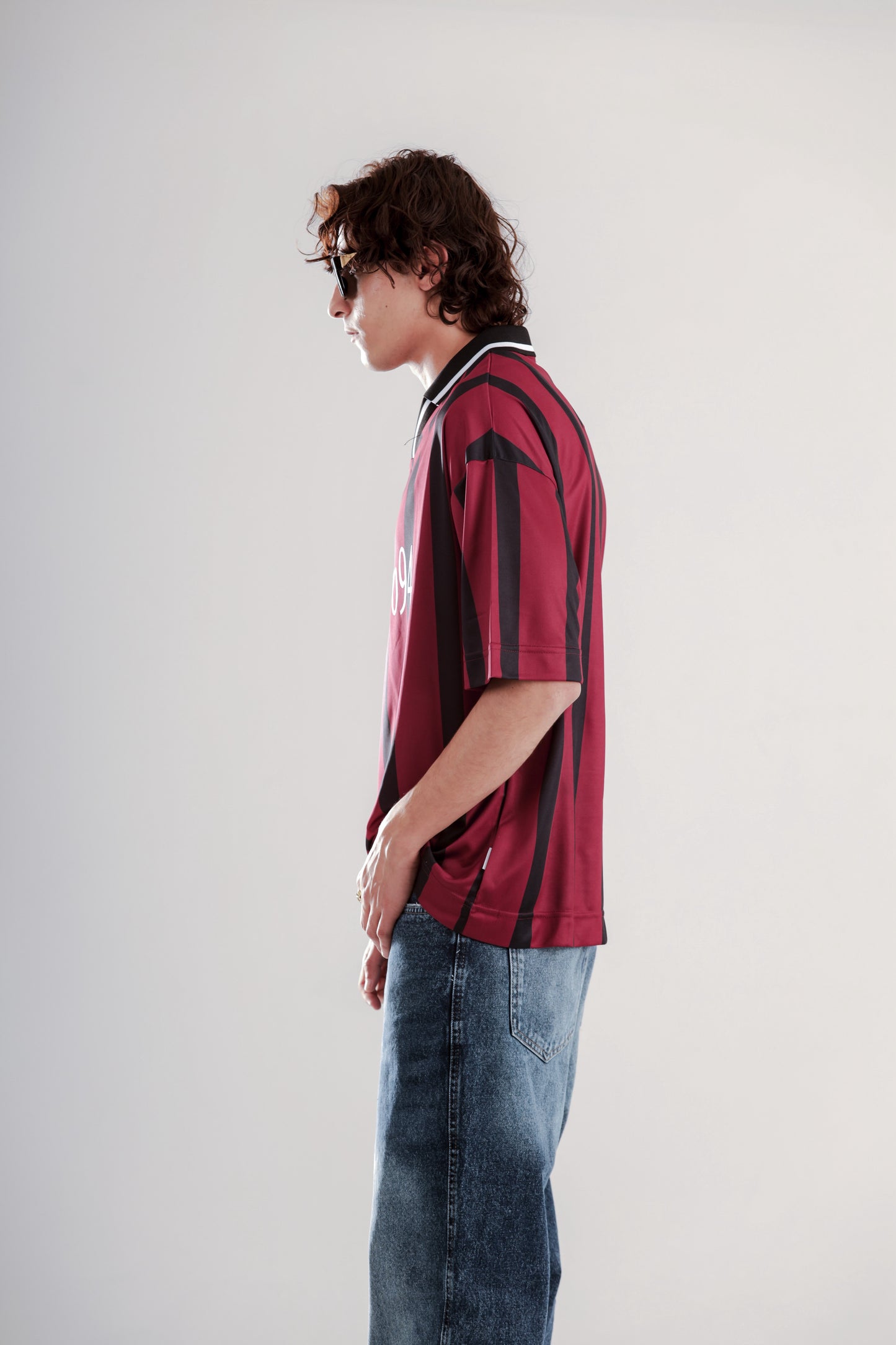 Football jersey polo shirt with striped printed