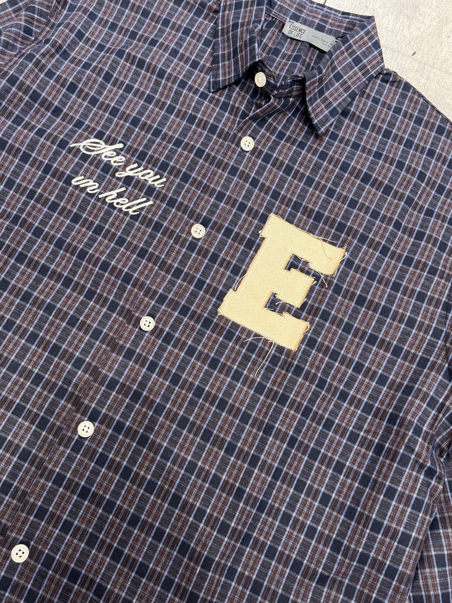 See you in hell cropped checked shirt