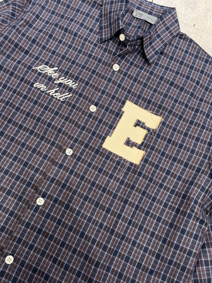 See you in hell cropped checked shirt