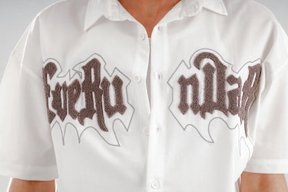 Oversized short sleeve shirt with front teddy stitching