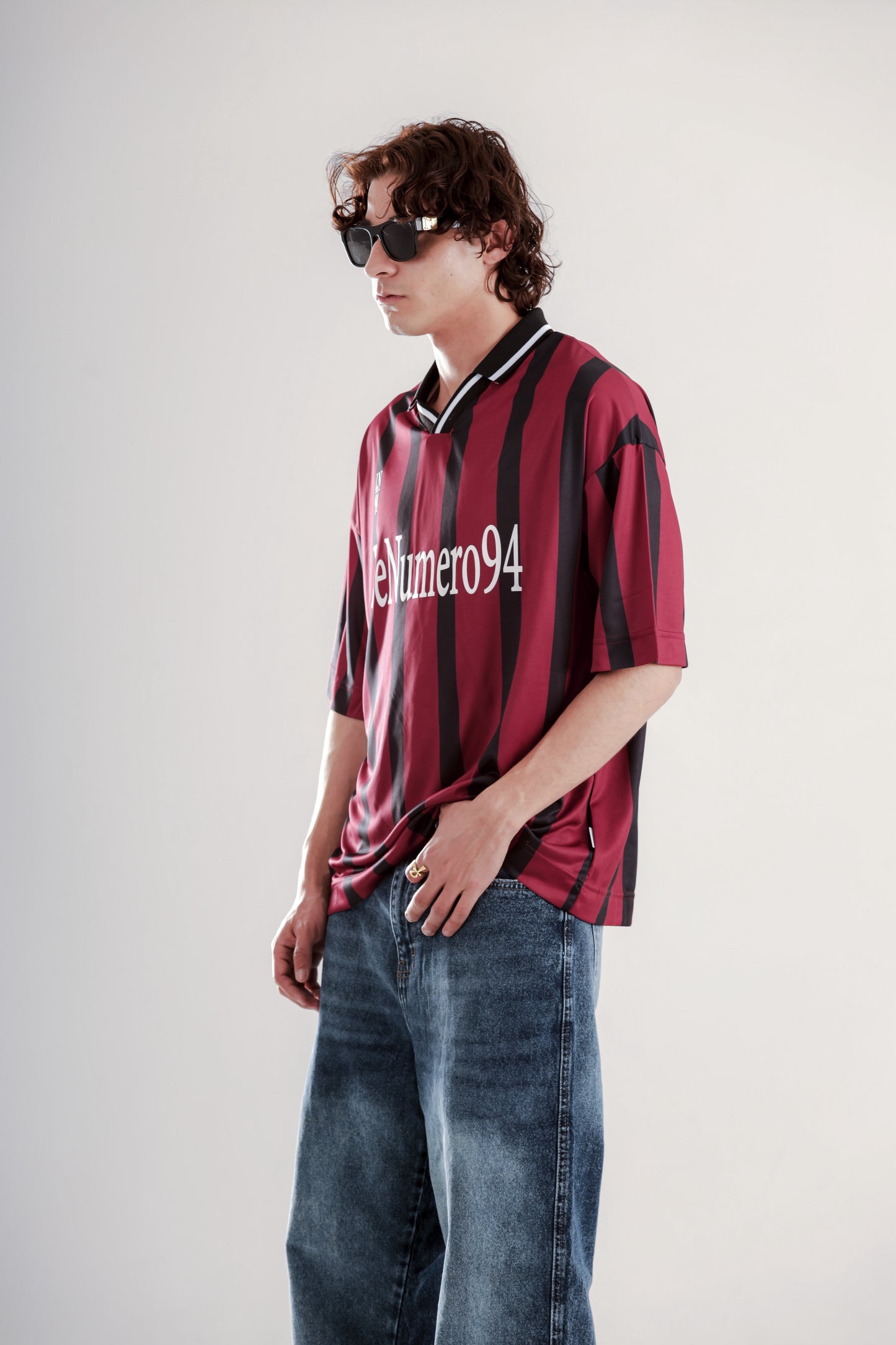 Football jersey polo shirt with striped printed