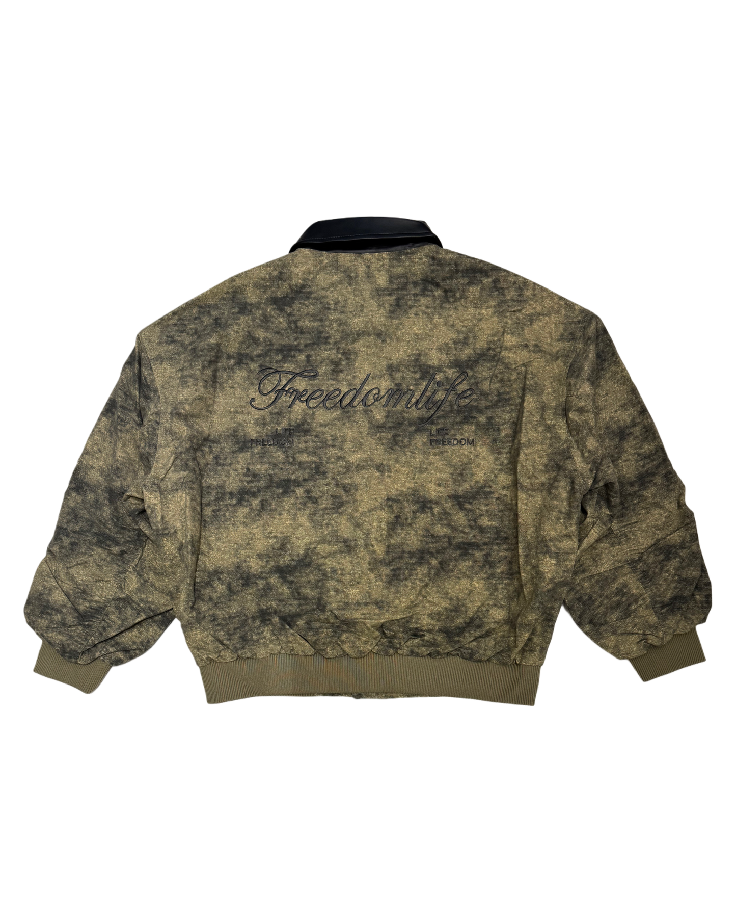 Washed Leather-Collar Bomber