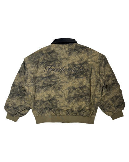 Washed Leather-Collar Bomber