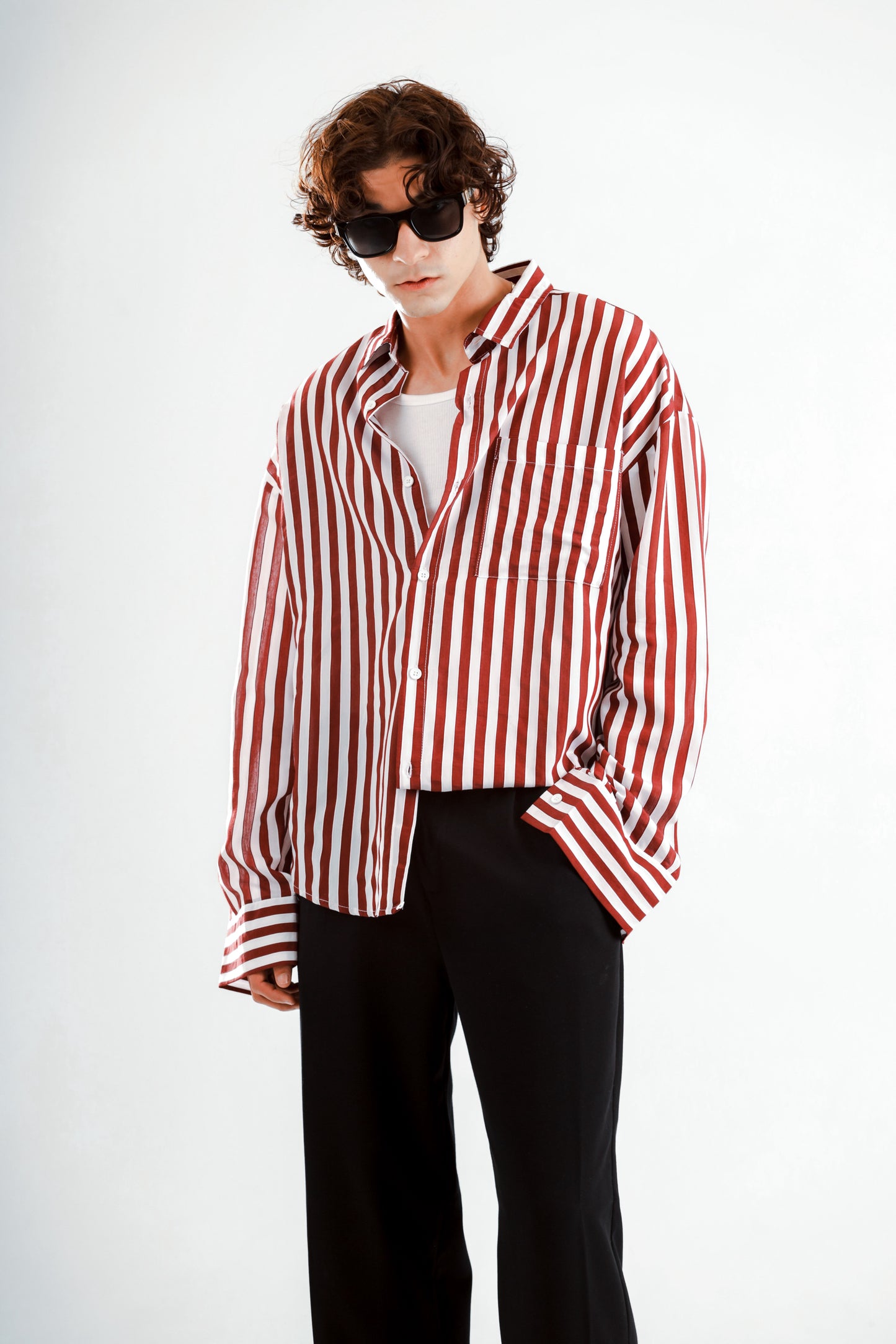 Lose fit long sleeve wide striped shirt