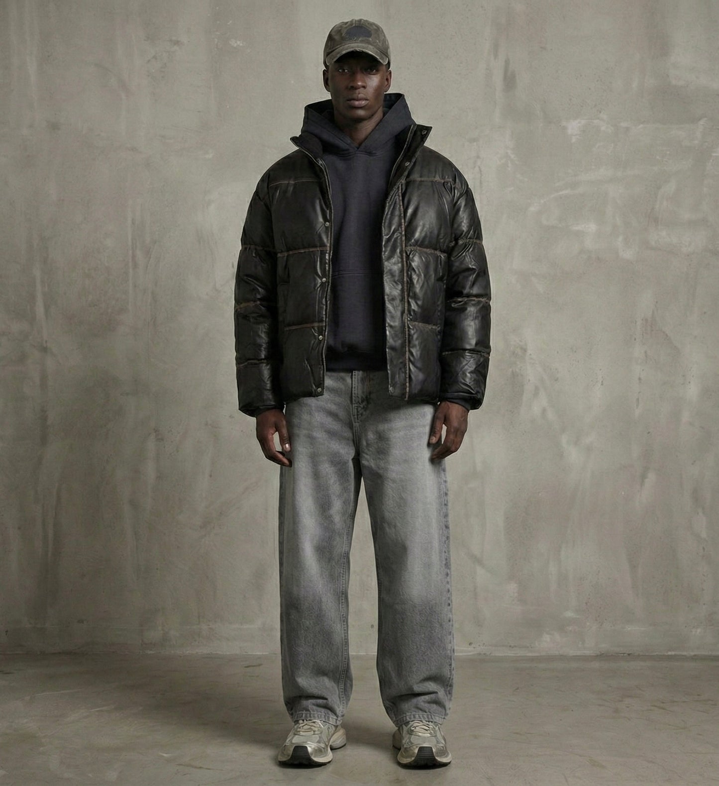 Leather puffer jacket