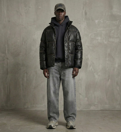 Leather puffer jacket