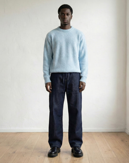 Crew neck Short mohair knitted sweater in sky blue