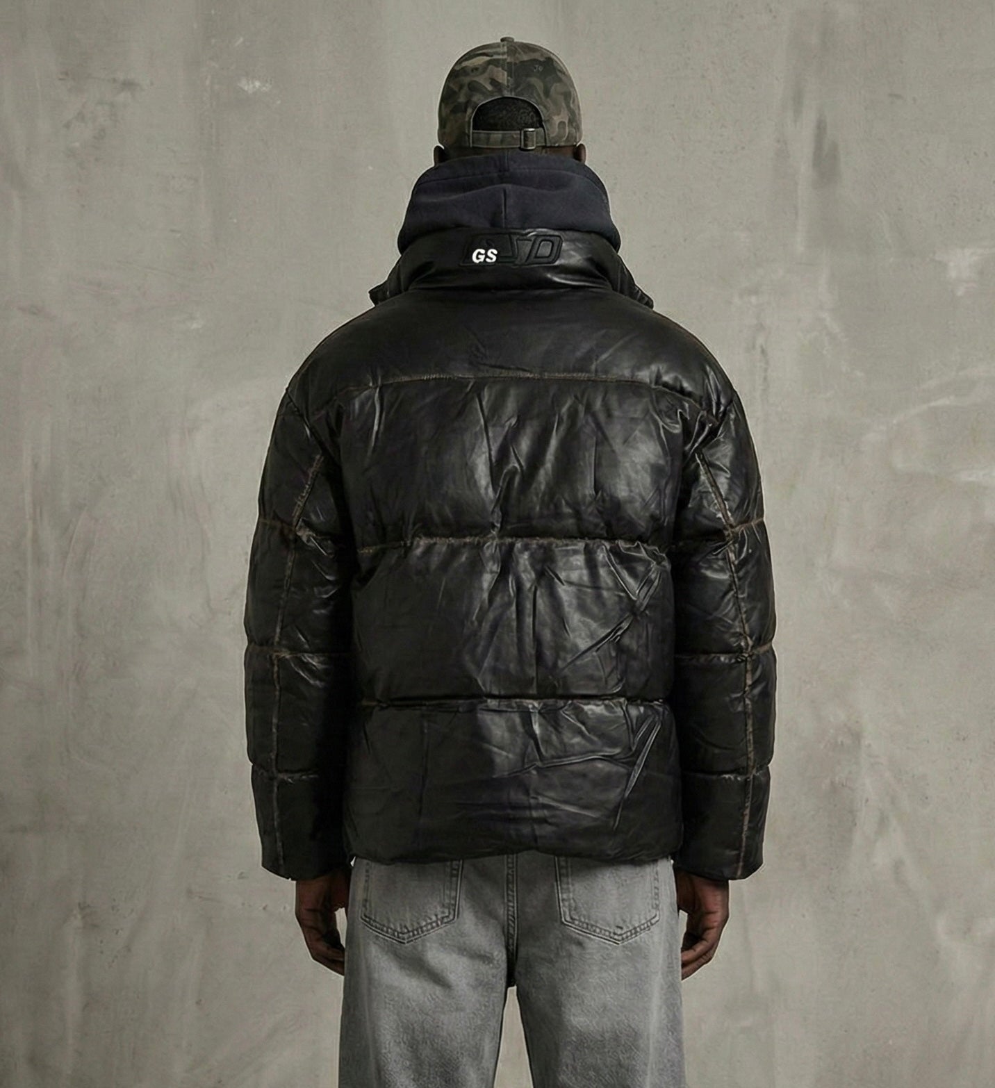 Leather puffer jacket