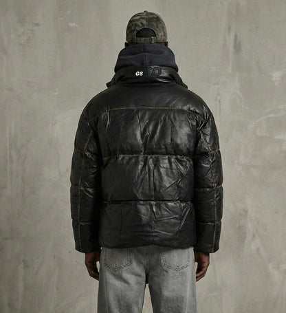 Leather puffer jacket