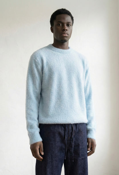 Crew neck Short mohair knitted sweater in sky blue