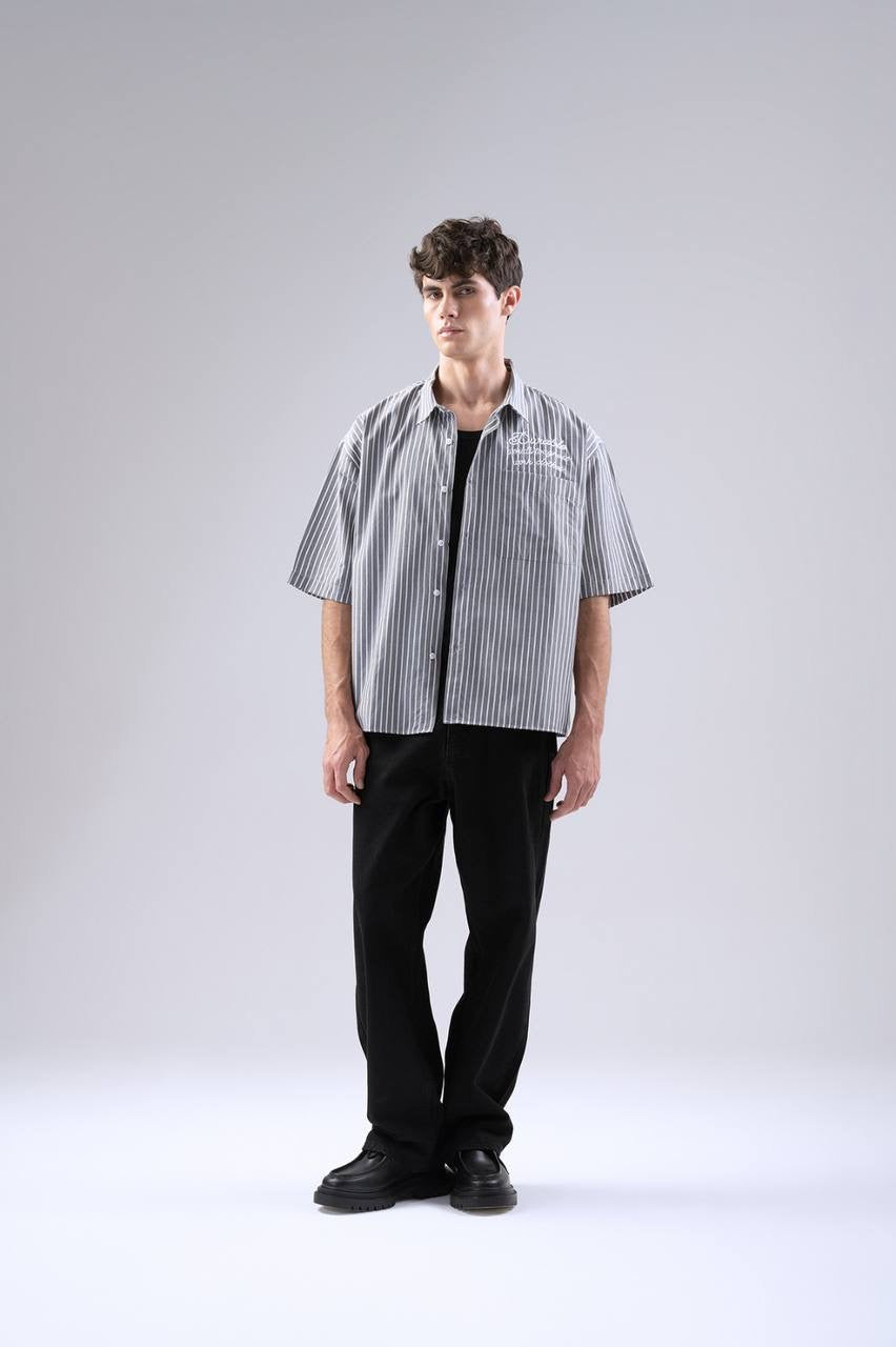 Boxy fit striped Short sleeve shirt with back and front printed