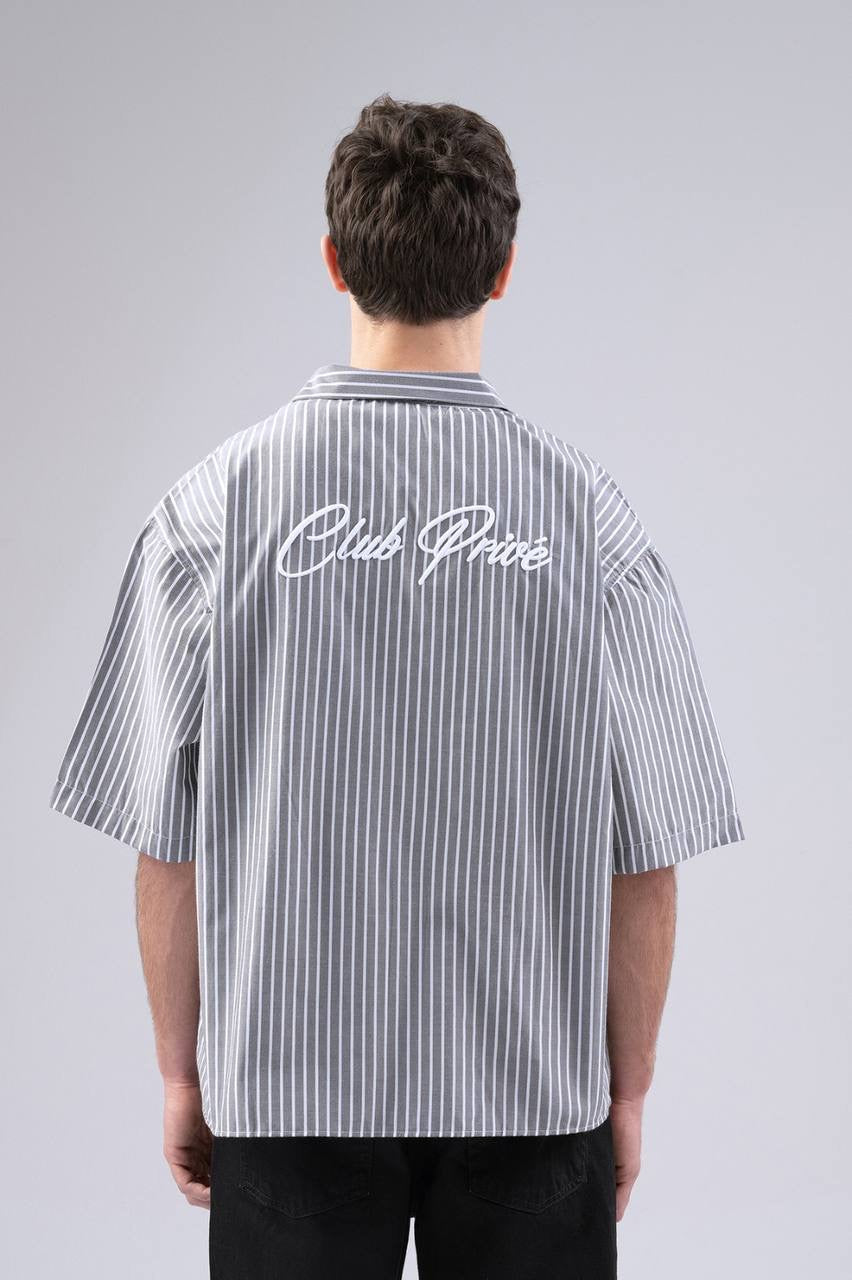 Boxy fit striped Short sleeve shirt with back and front printed