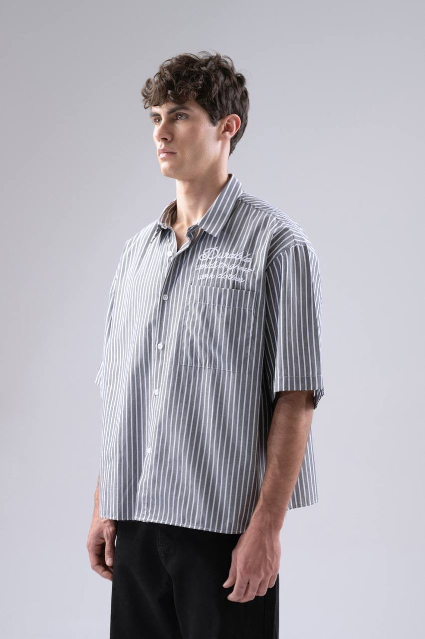 Boxy fit striped Short sleeve shirt with back and front printed
