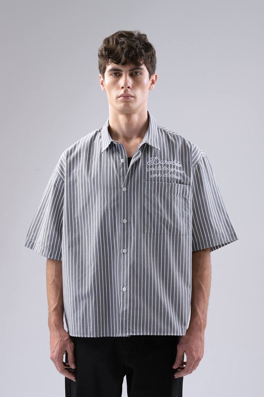 Boxy fit striped Short sleeve shirt with back and front printed