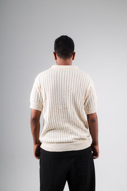 Knitted polo shirt with palm printed
