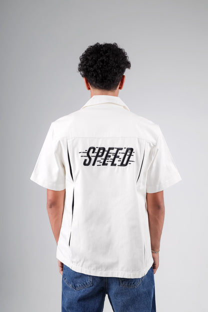 Boxy fit short sleeve shirt with back stitching speed