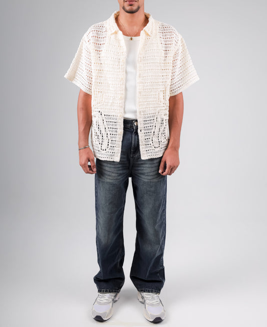 Textured knitted crochet shirt