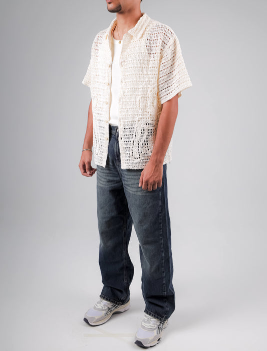 Textured knitted crochet shirt