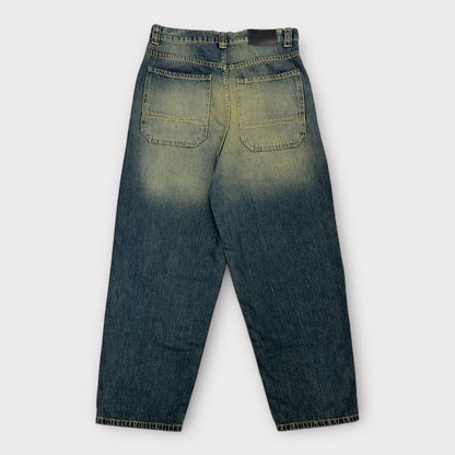 Ballon jeans in dark blue washed with olive tint