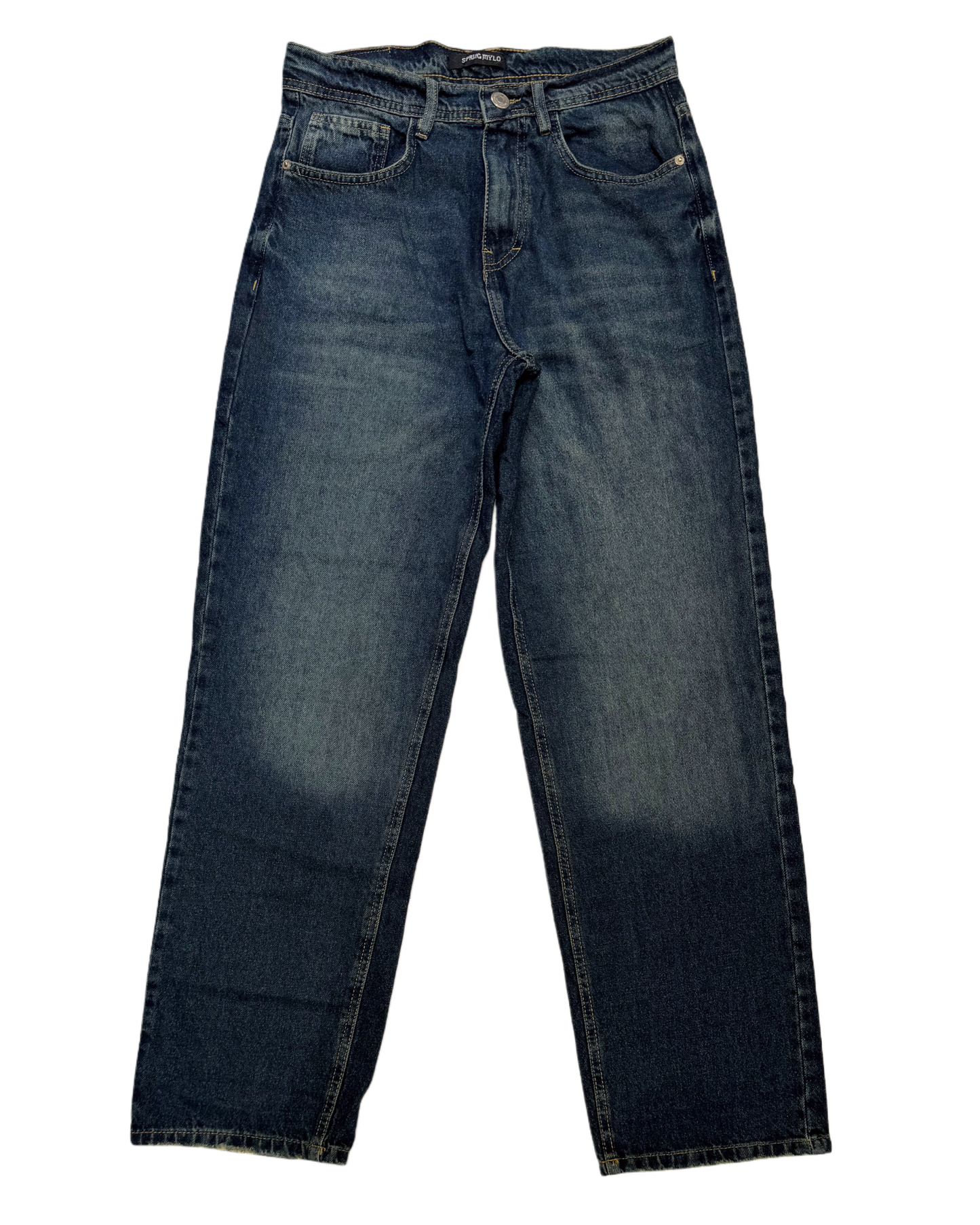 Baggy jeans in dark blue washed with green shades