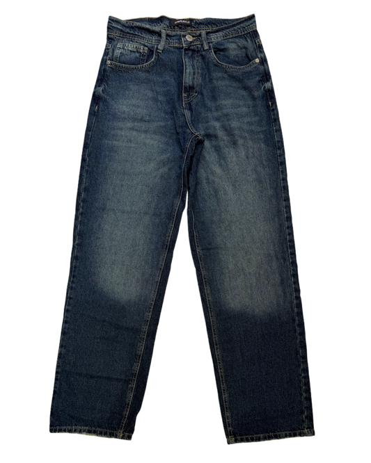 Baggy jeans in dark blue washed with green shades