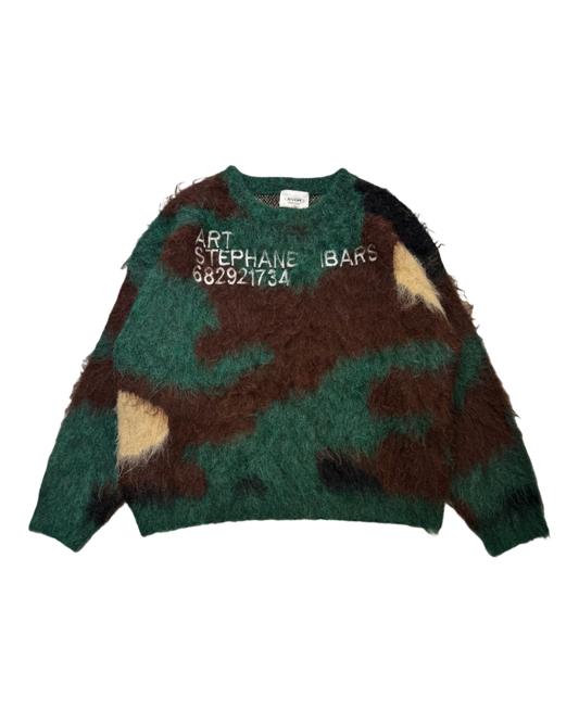 Cropped camo mohair knit sweater