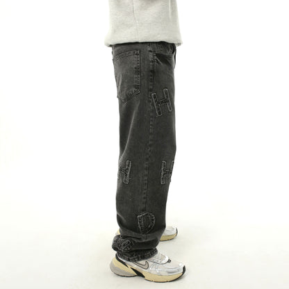 Baggy fit jeans with letters stitching