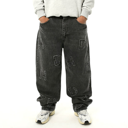 Baggy fit jeans with letters stitching