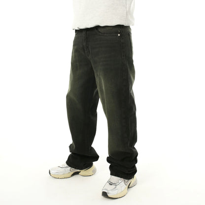 baggy fit jeans in black washed with yellow shades