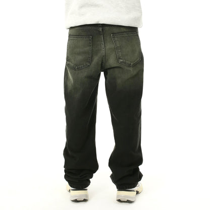 baggy fit jeans in black washed with yellow shades
