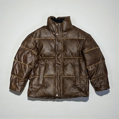 Leather puffer jacket