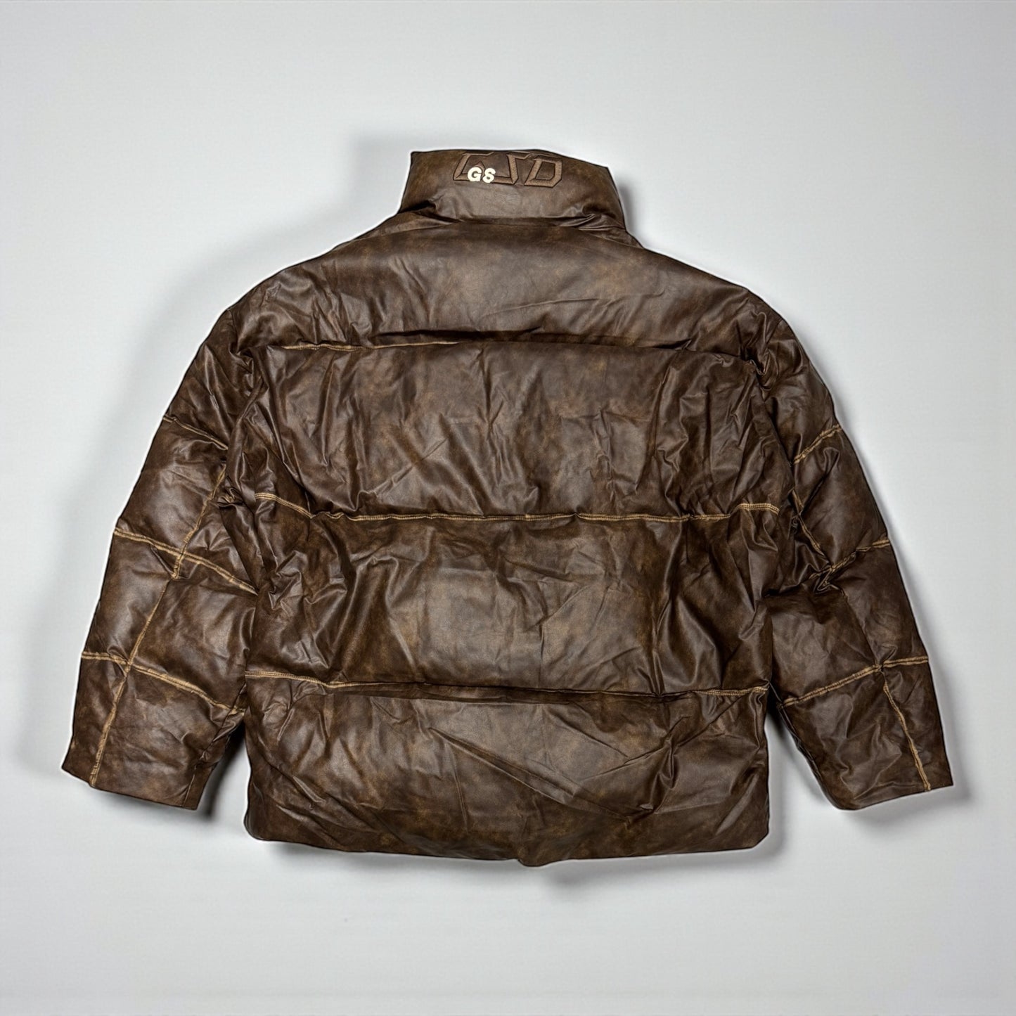 Leather puffer jacket