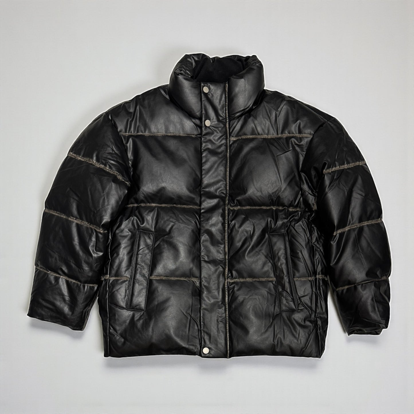 Leather puffer jacket
