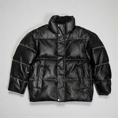 Leather puffer jacket