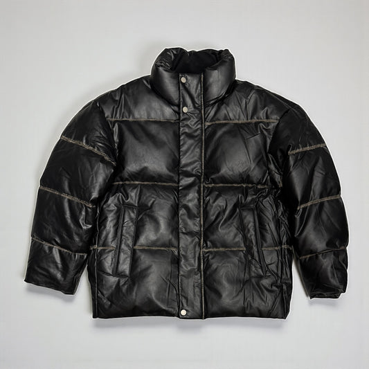 Leather puffer jacket