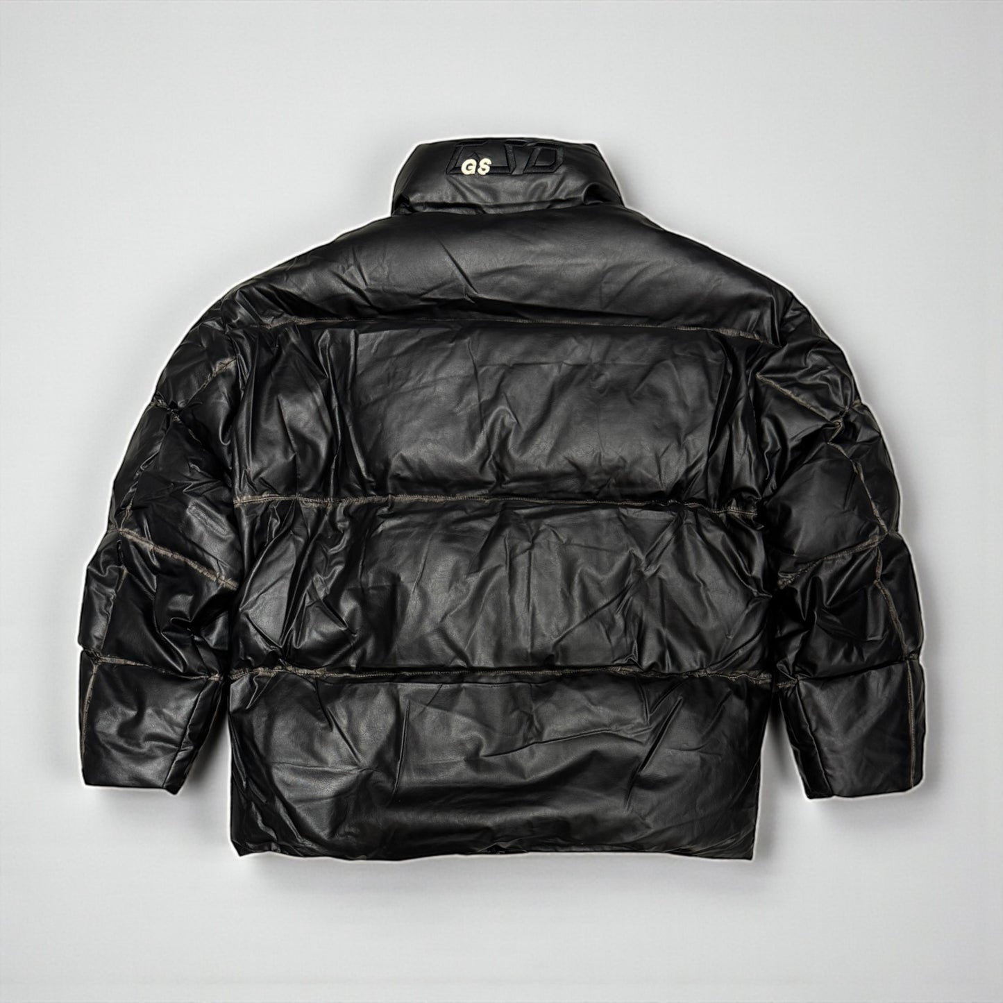 Leather puffer jacket