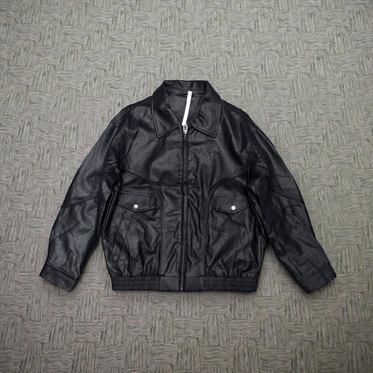 Black Leather Bomber Jacket