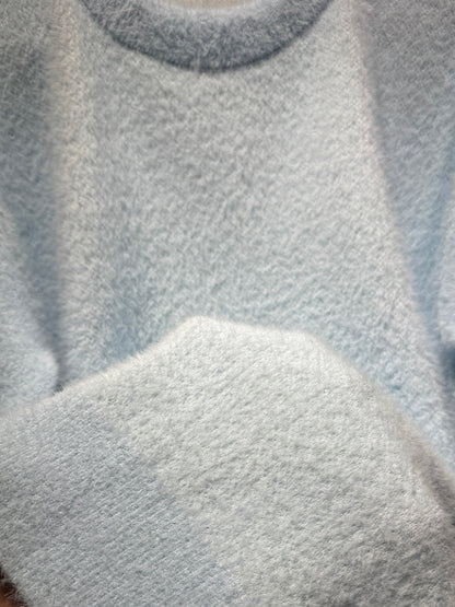 Crew neck Short mohair knitted sweater in sky blue