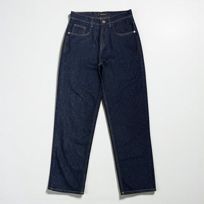 Raw denim pants with yellow stitching