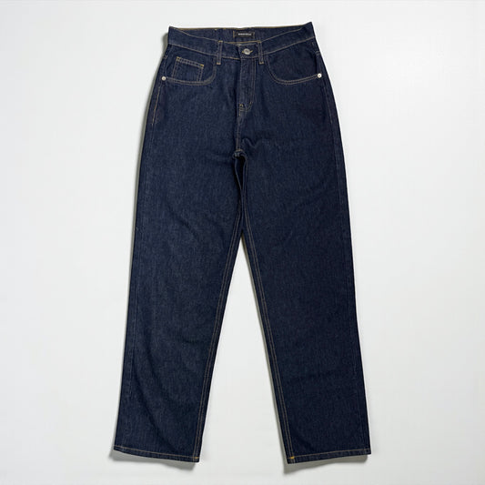 Raw denim pants with yellow stitching