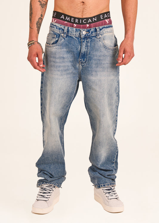 Baggy jeans in mid blue stone wash