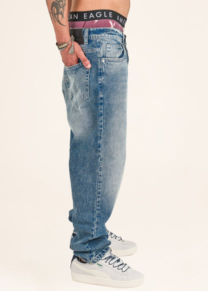 Baggy jeans in mid blue stone wash