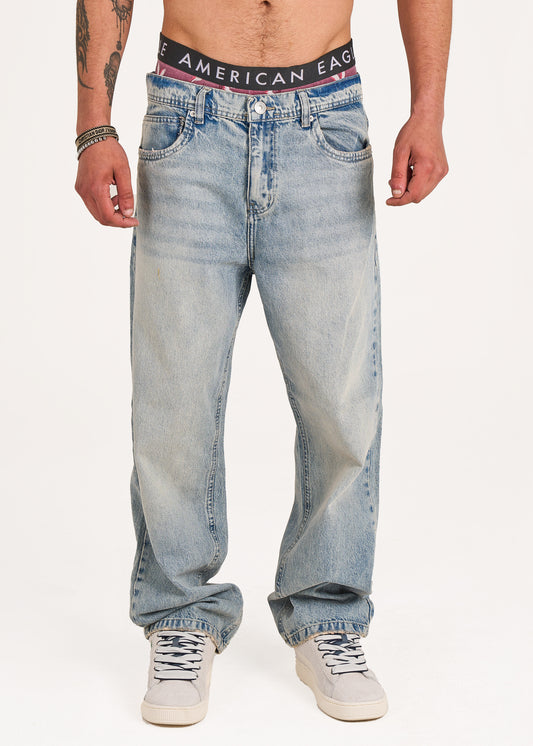 Baggy fit jeans in mid blue washed