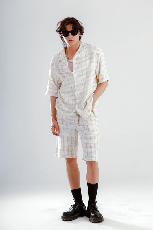 Knitted squares textured set shirt+short