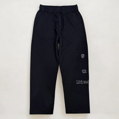 Wide leg printed sweatpants in black