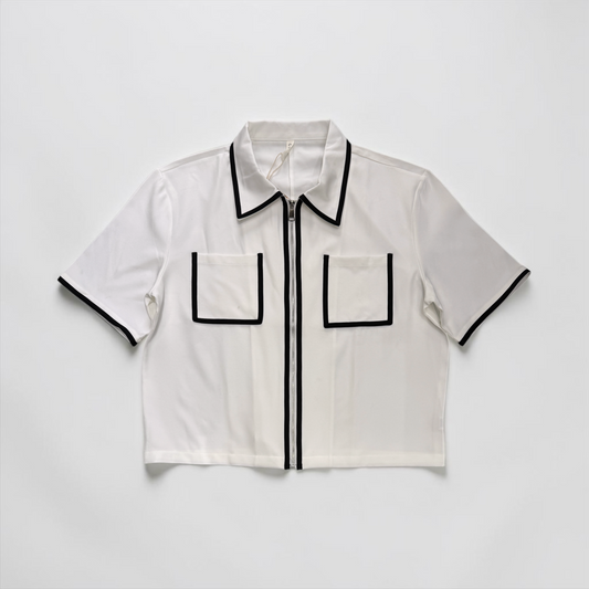 Cropped outline zip up shirt