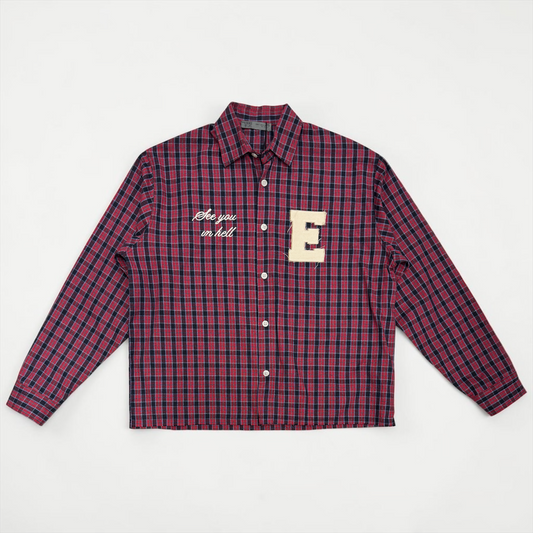 See you in hell cropped checked shirt