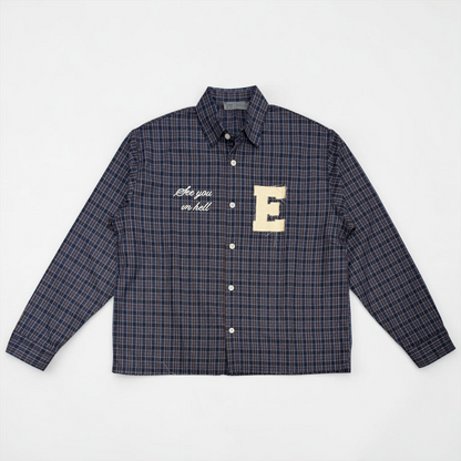 See you in hell cropped checked shirt