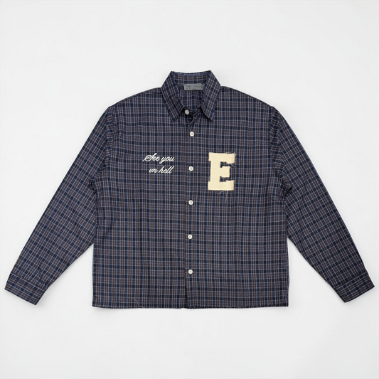 See you in hell cropped checked shirt